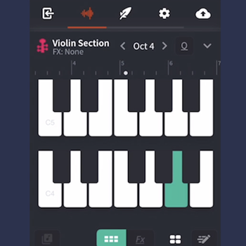 screenshot of music recording app with keyboard keys